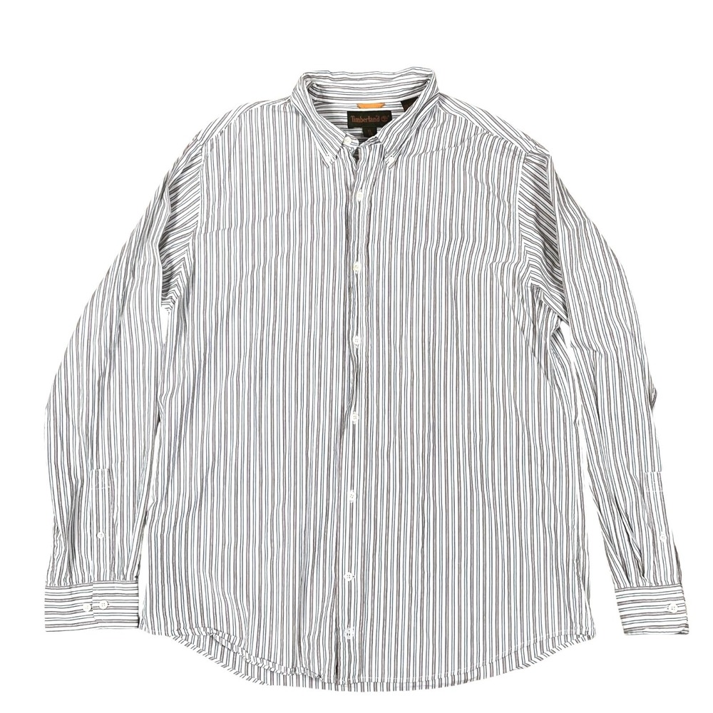 Timberland Button Down Shirt Mens XL White Striped Long Sleeve Cotton‎ Casual